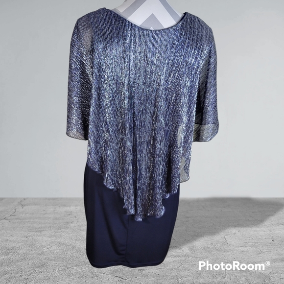 Enfocus Studio Navy Sleeveless dress Navy/silver Attached Poncho Size 10 - Picture 2 of 8